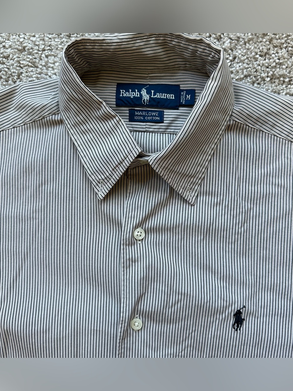 Vintge Polo Ralph Lauren Marlowe Striped Shirt Mens M Pinstripe Cotton Grey Blue